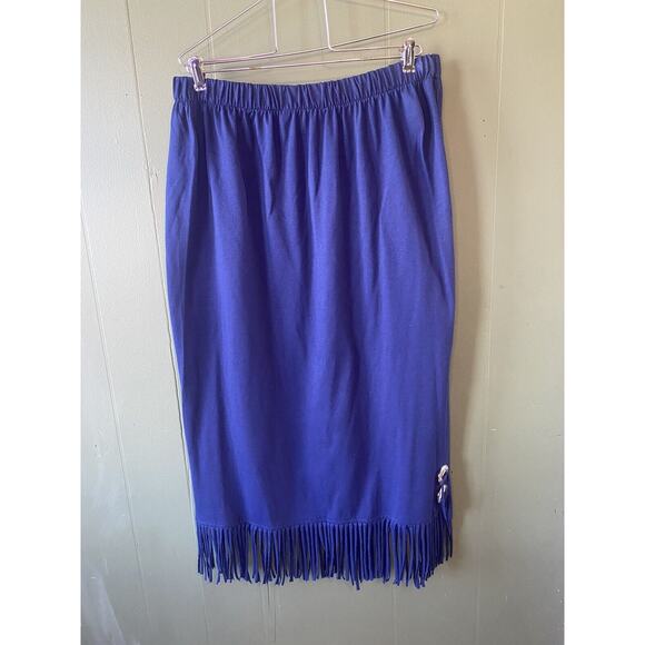 Womens Size 1XL Skirt & Shirt Set Blue w/ Fringe Conchos Western Rodeo Vintage - Picture 7 of 13